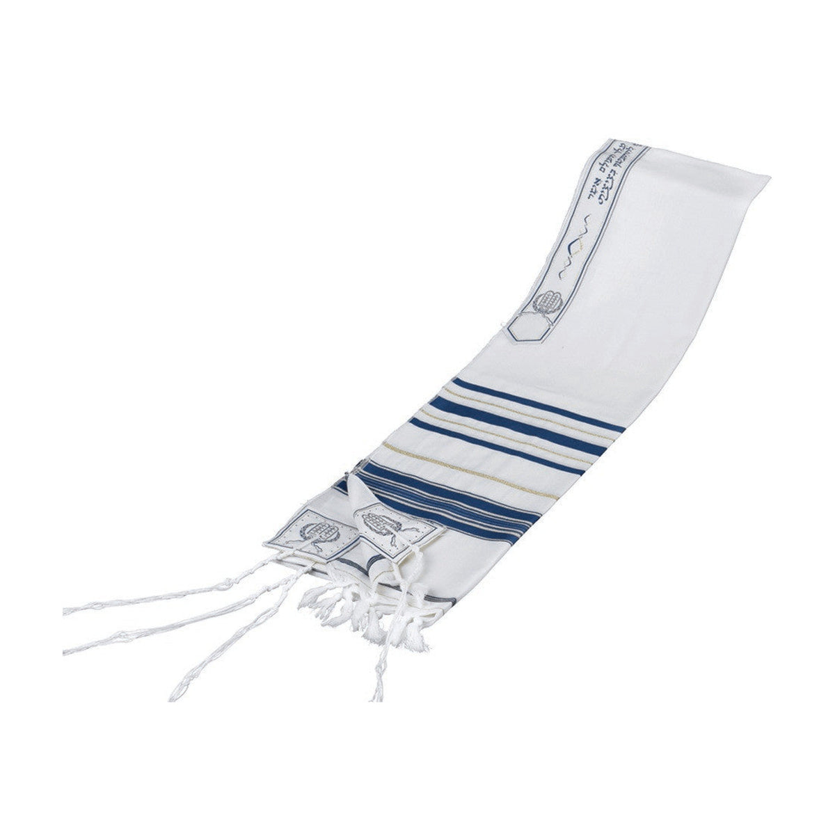 Tallit, Wool, Blue & Gold Stripes