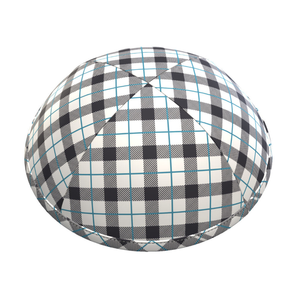 Kippah - Black, White, and Teal Plaid