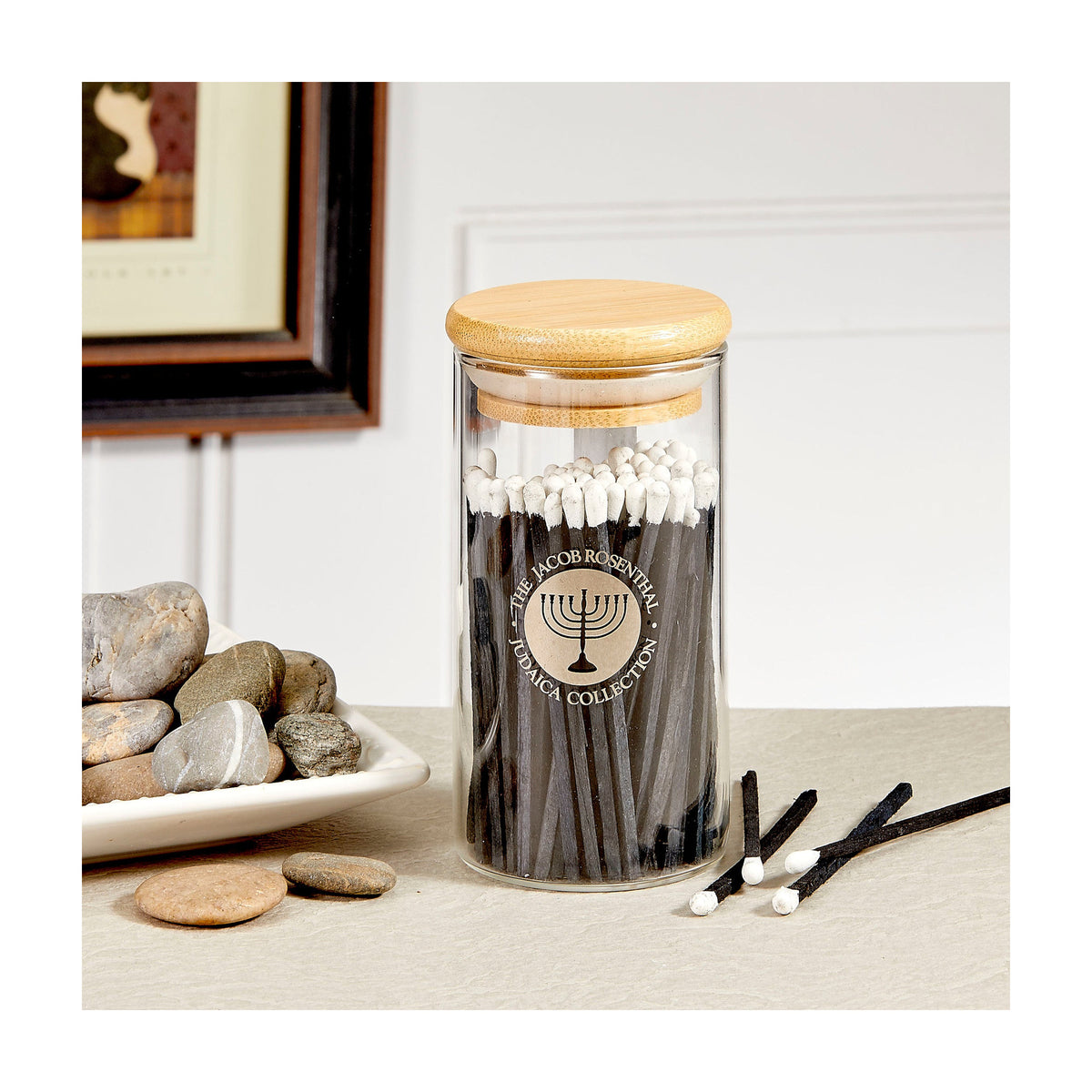 Glass Container with Blue Matches