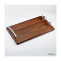 Challah Serving Tray, Acacia Wood With Silvertone Handles