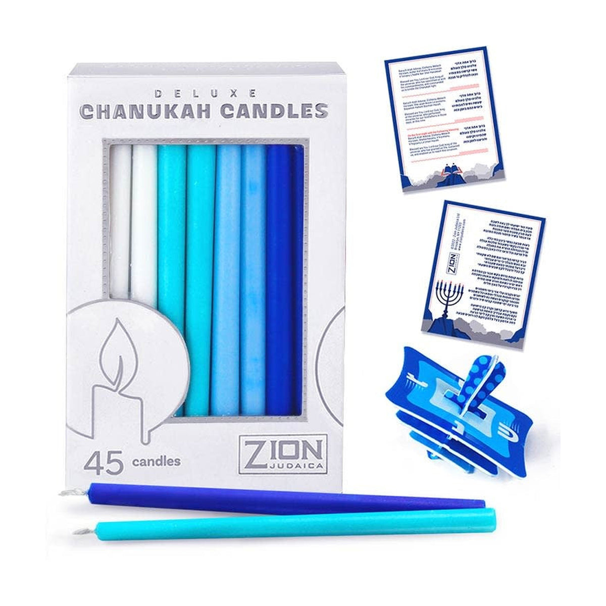 Deluxe Tapered Long Chanukah Candles - Multi-Blue/White