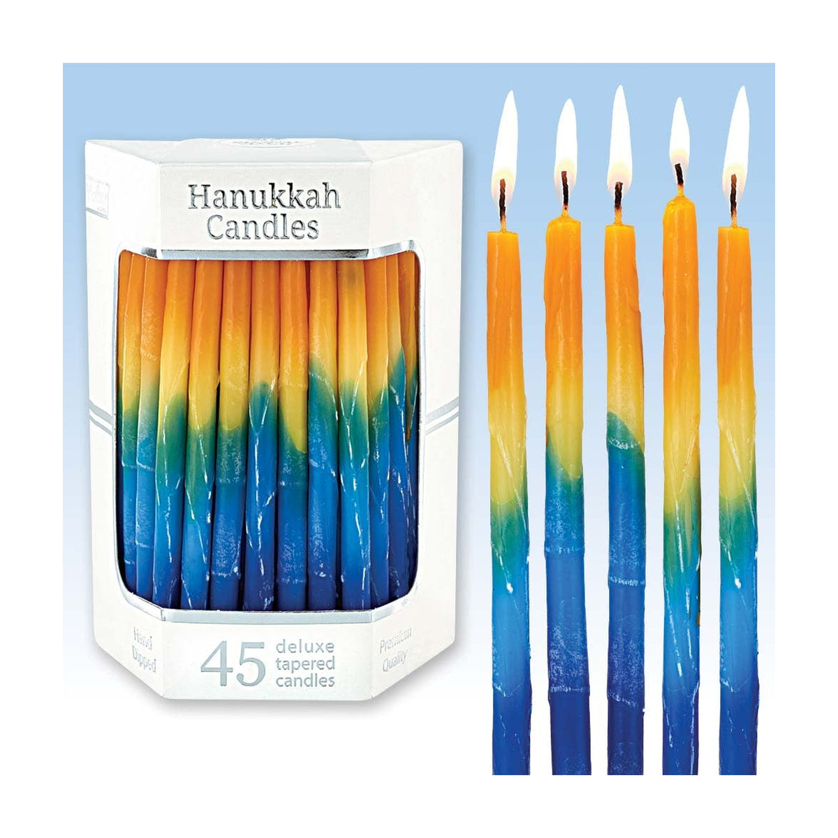 Deluxe Sunburst Tri Colored Hand Decorated Hanukkah Candles
