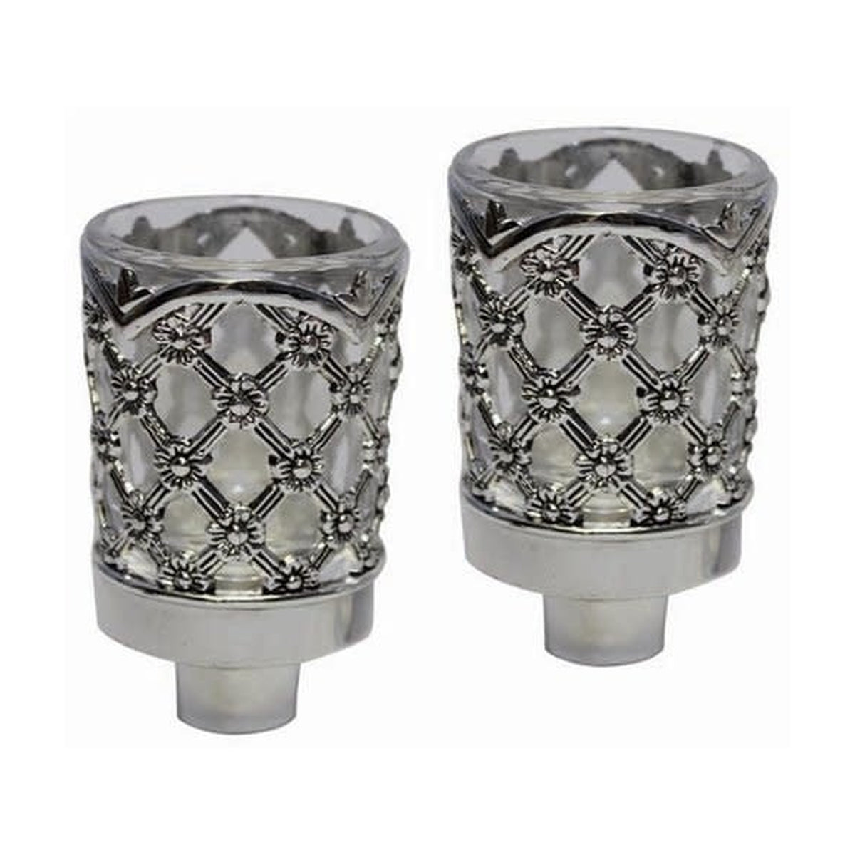 Floral Design Neronim Candle Holders - Silver Plated - 2 Pack - 3"H