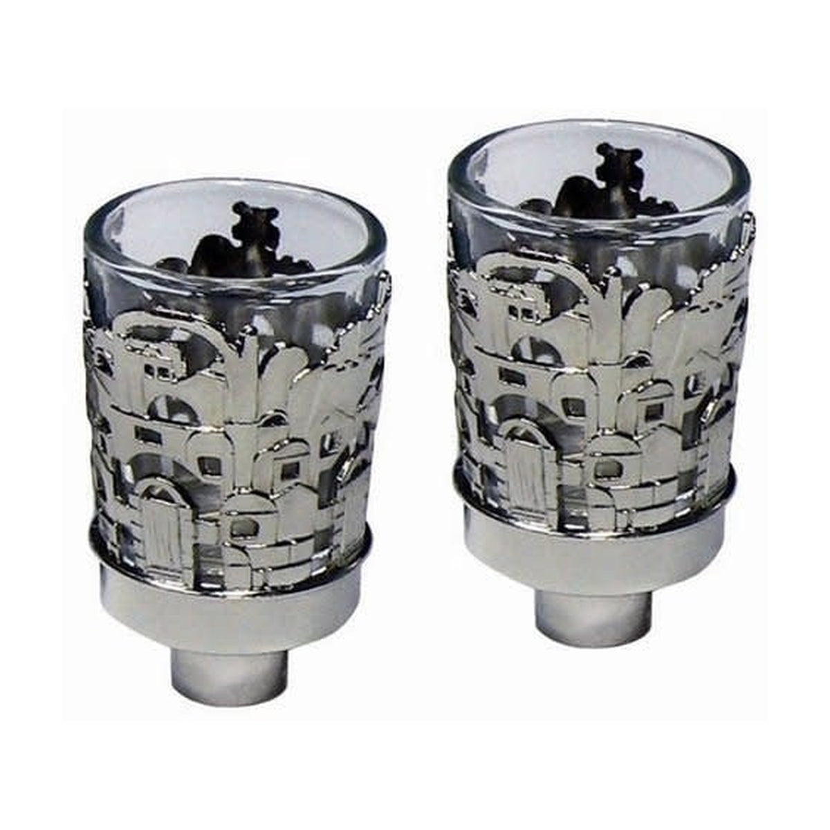 Jerusalem Design Neronim Candle Holders - Silver Plated - 2 Pack - 3"H