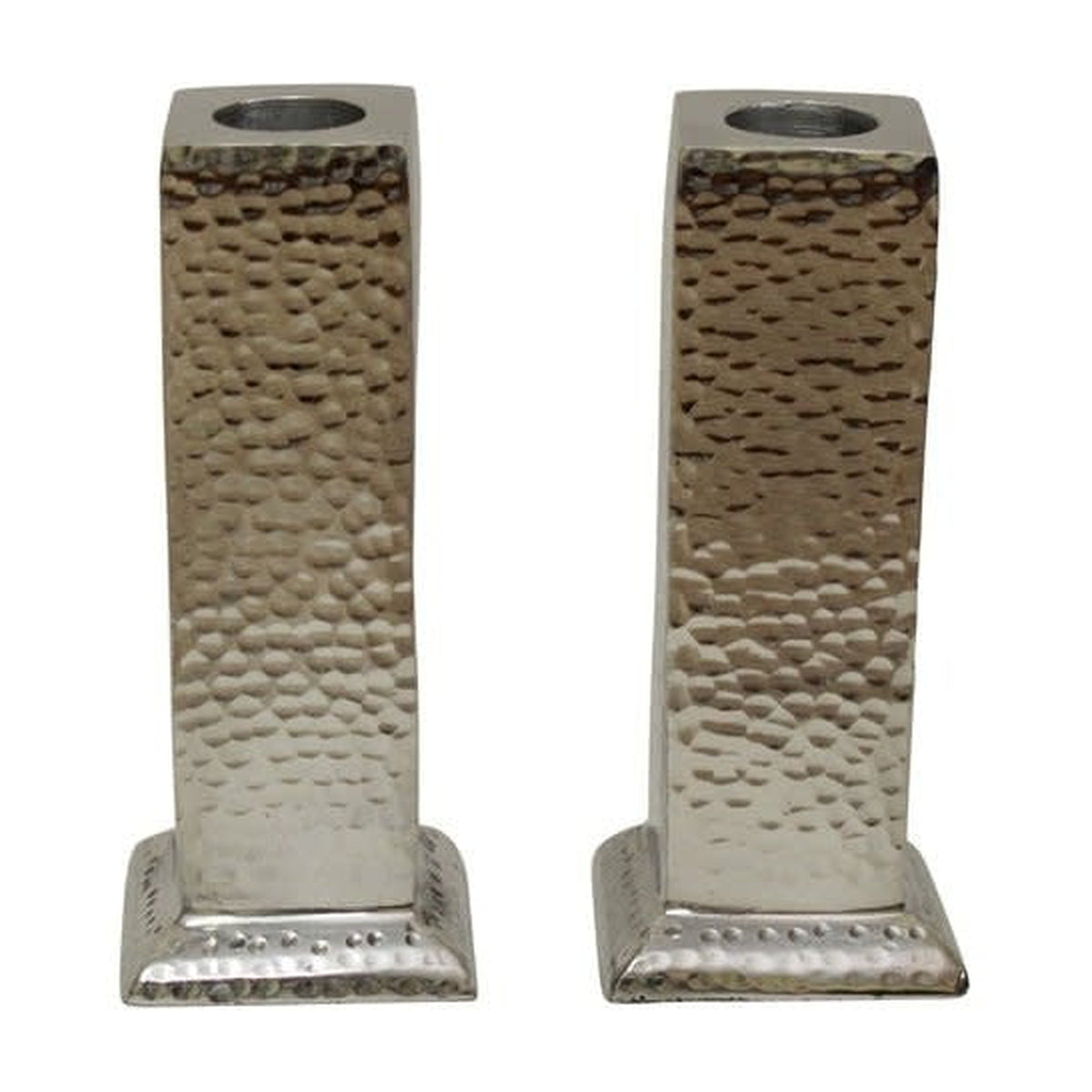 Square Hammered Candlestick Nickel Plated - Set of Two - 7"H