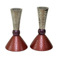 Hammered Candlestick - Nickel Plated - Set of Two - Silver/Purple/Pink - 4.75"H