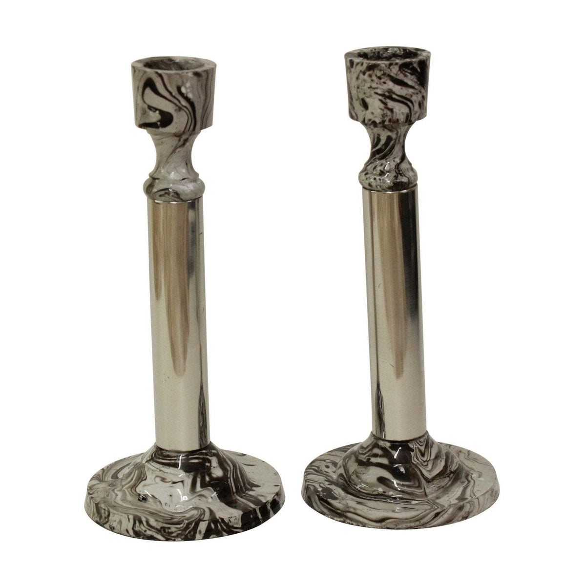 Marble Finish Candlestick  - Set of Two - 6.25"H