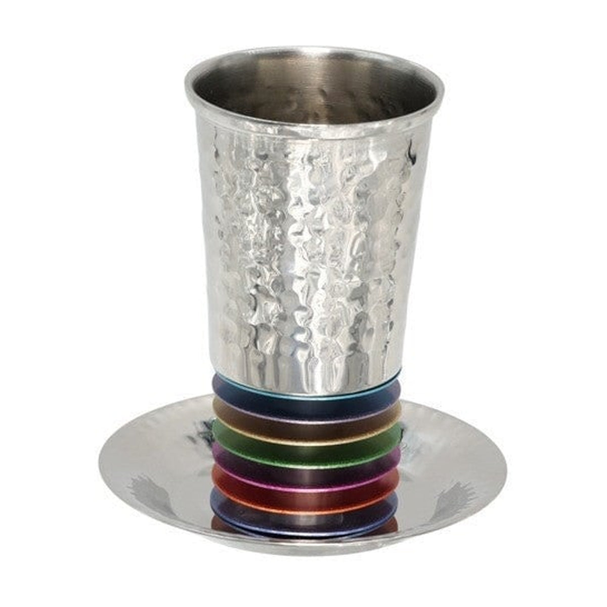 Kiddush Cup with Tray, Aluminum Disc Design, Multicolour