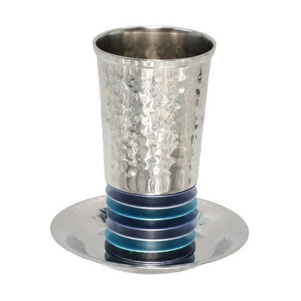 Kiddush Cup with Tray, Aluminum Disc Design, Shades of Blue