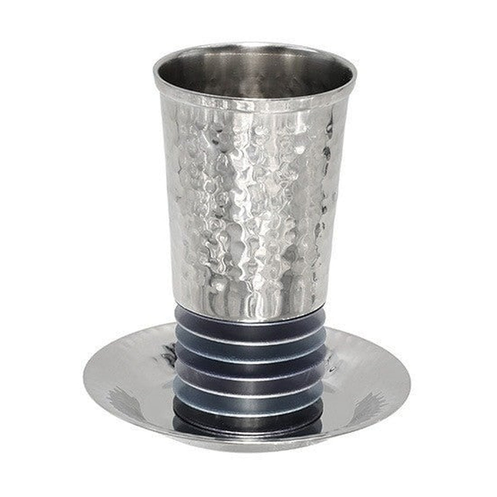 Kiddush Cup with Tray, Aluminum Disc Design, Shades of Grey
