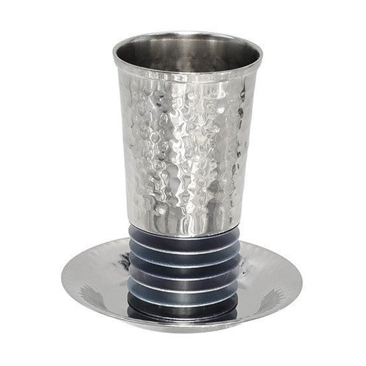 Kiddush Cup with Tray, Aluminum Disc Design, Shades of Grey