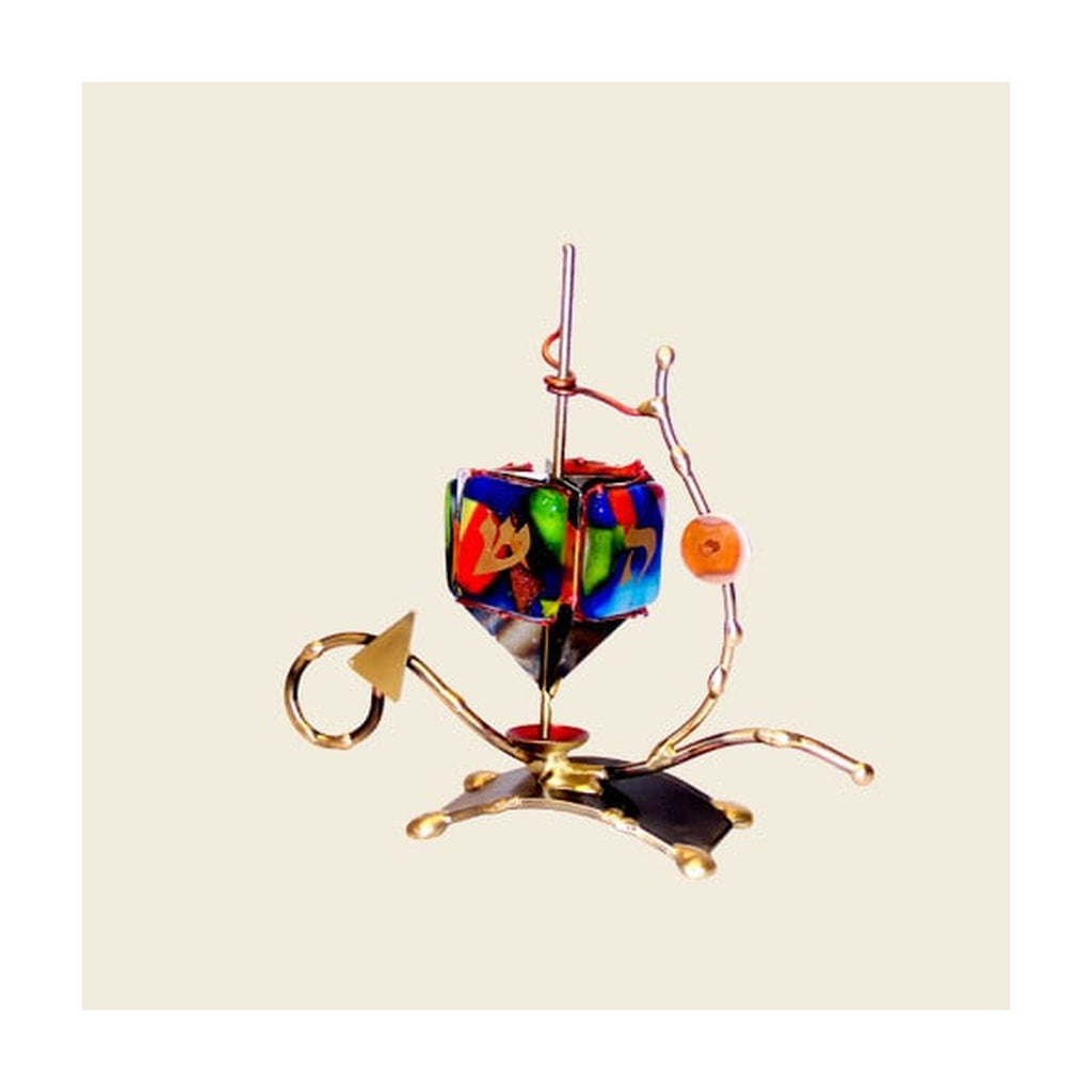 Dreidle with Fused Glass Decoration, Mixed Metals, Small