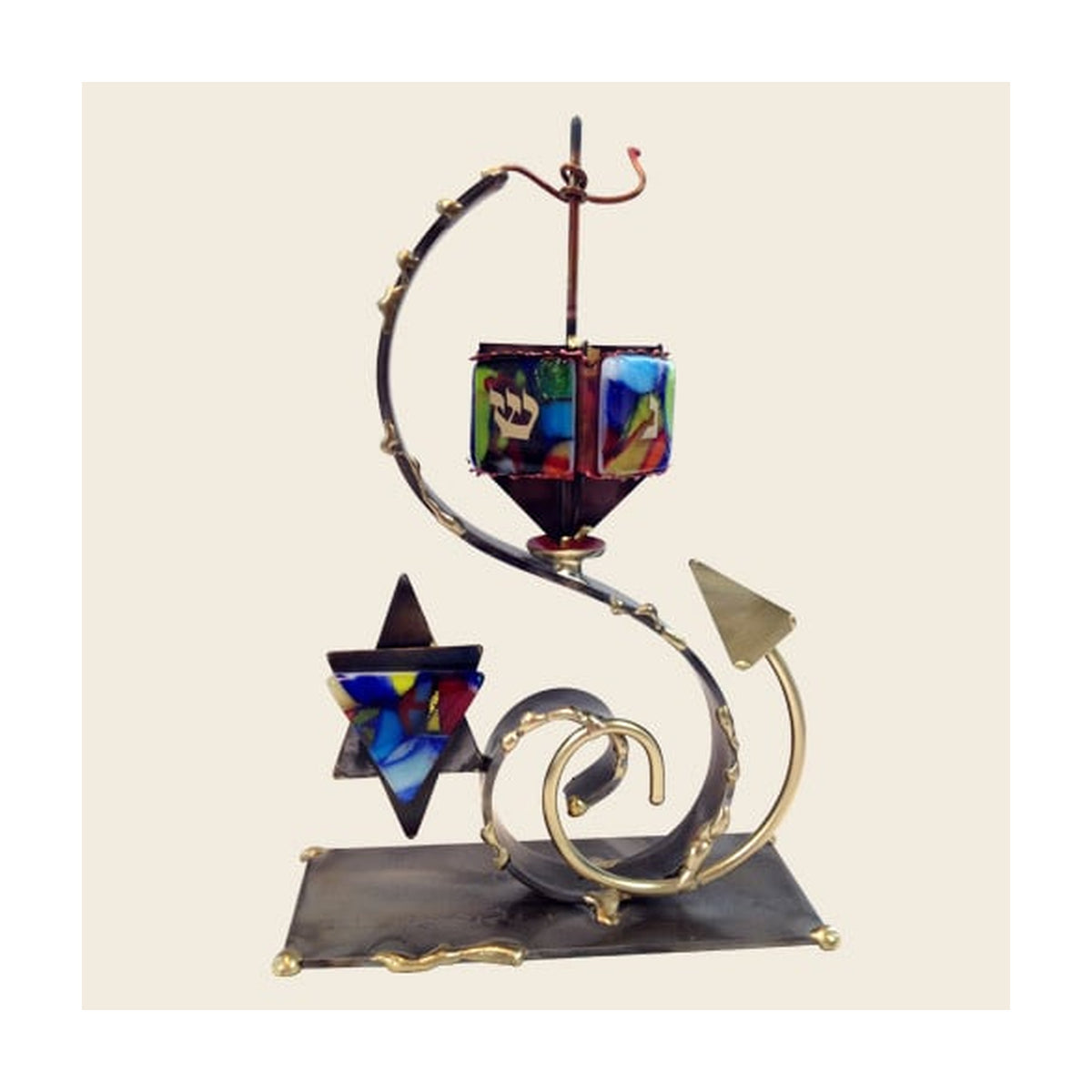 Dreidle with Fused Glass Decoration, Mixed Metals