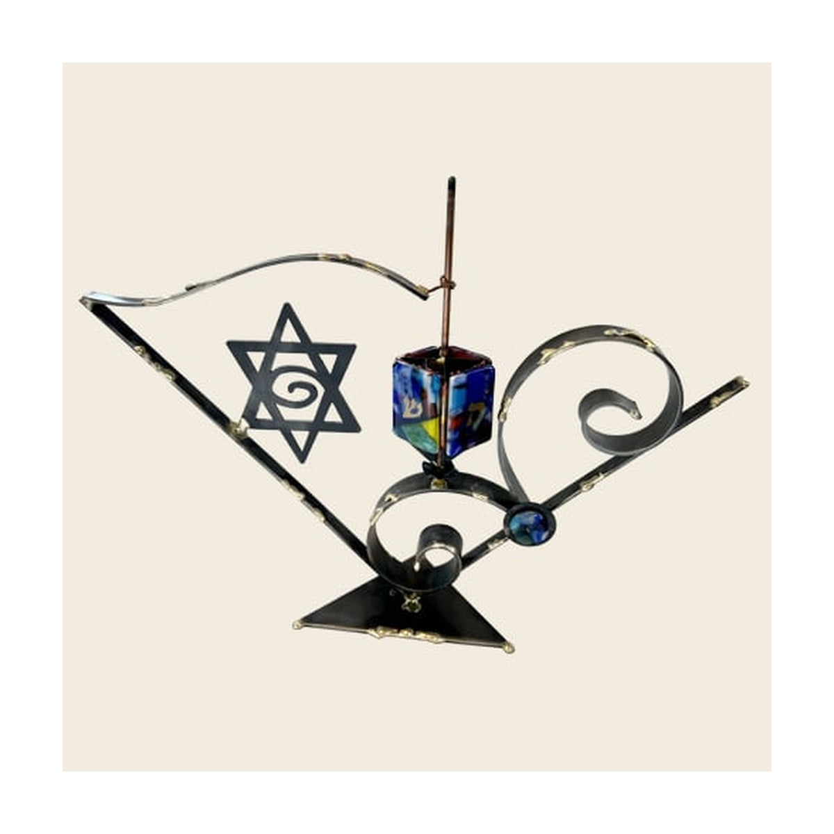 Dreidle with Fused Glass Decoration, Mixed Metals