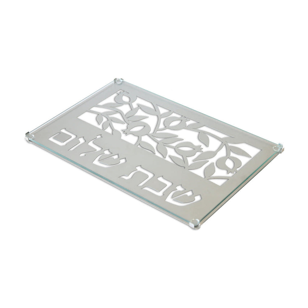 Challah Tray, Glass with Stainless Steel