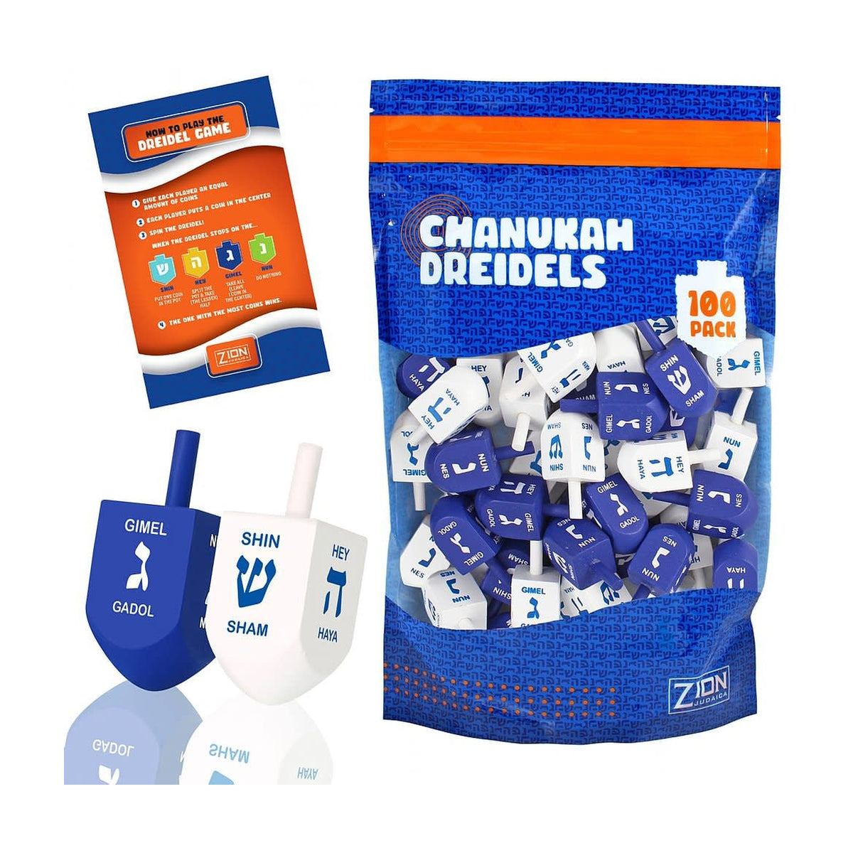 Medium Wooden Dreidels, Blue & White, 100-pack