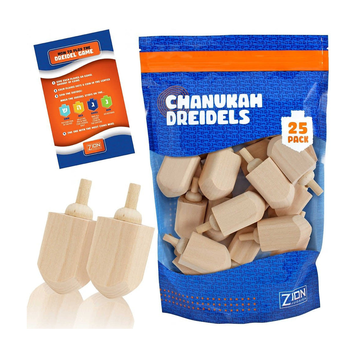 Large Blank Wood Dreidels - Bulk Pack of 25pcs