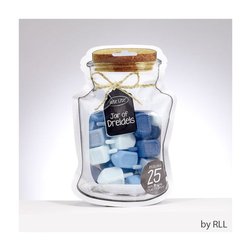 "Jar" Of Dreidels, 25 Medium Plastic Dreidels, Shades of Blue