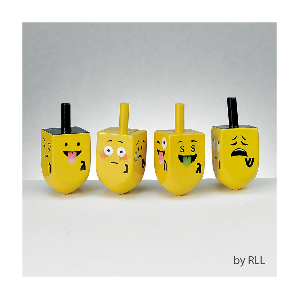 4 Painted Wood Dreidels with Emojis