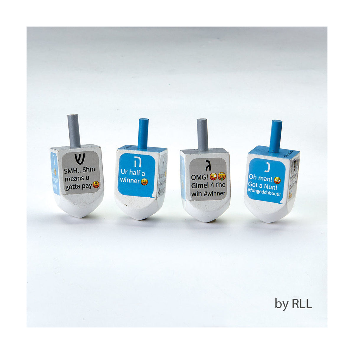 4 "Texting" Wood Dreidels