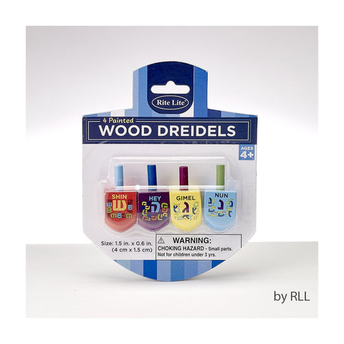 "The Dreidel Game" - 4 Small Painted Wood Dreidels