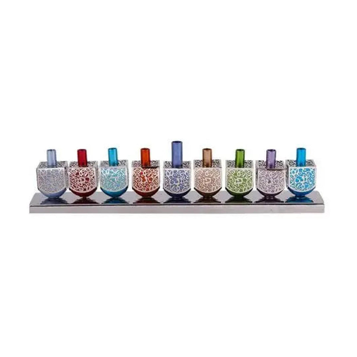 Dreidel Menorah with Laser Cut Aluminum Detail, Multicolour