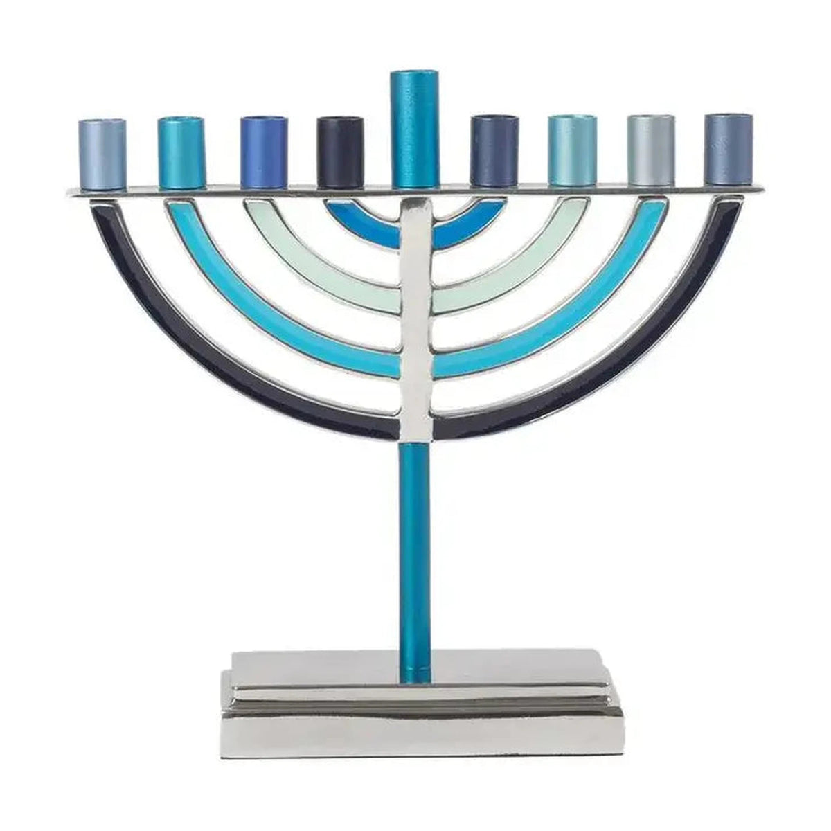 Small Classic Menorah, Aluminum, Shades of Blue