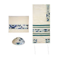 Raw Silk Tallit, Embroidered - Star of David/Menorah, Blue