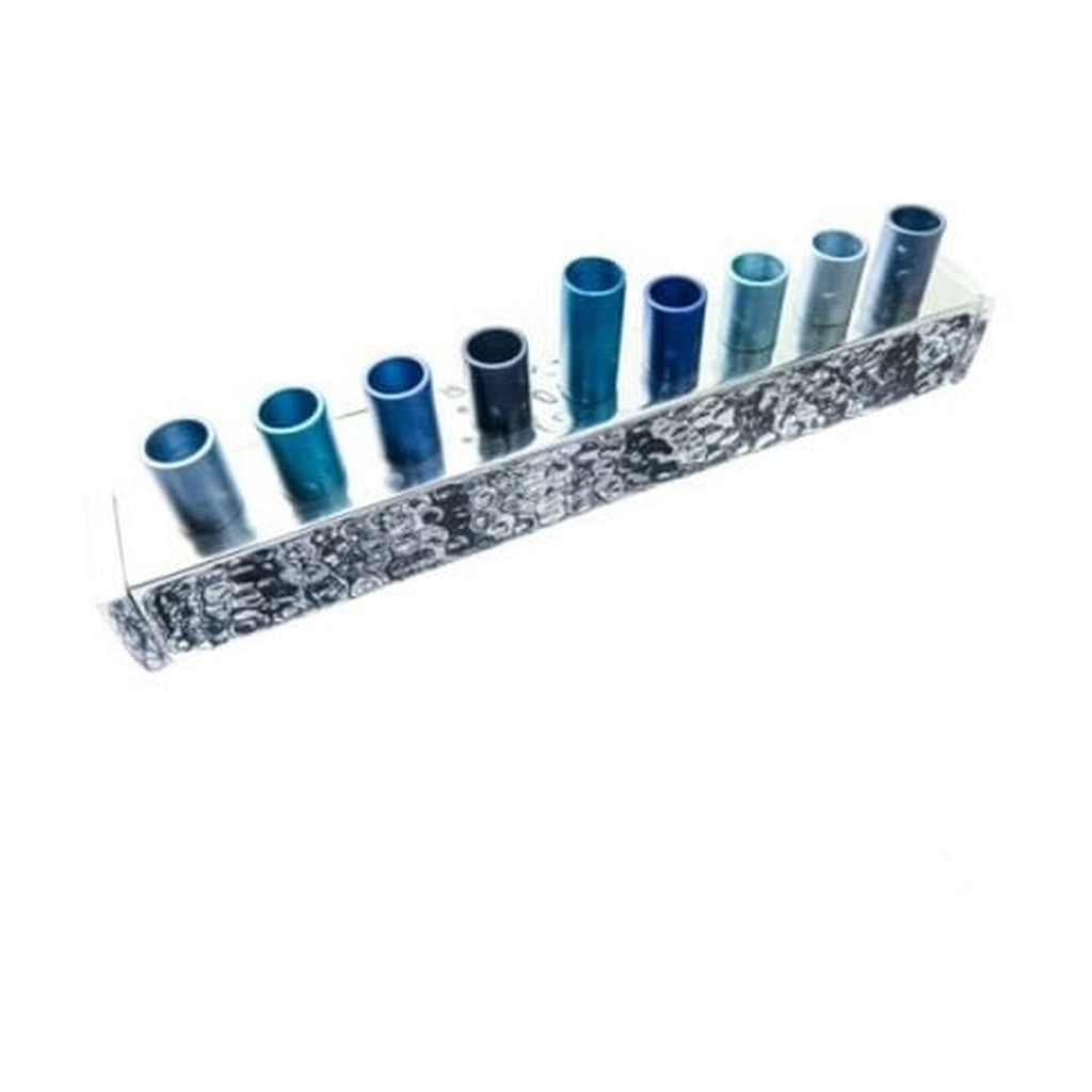 Aluminum Menorah, Blue Shades