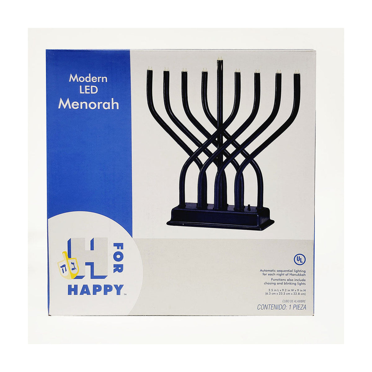 Modern LED Menorah, Navy, 9½ inch