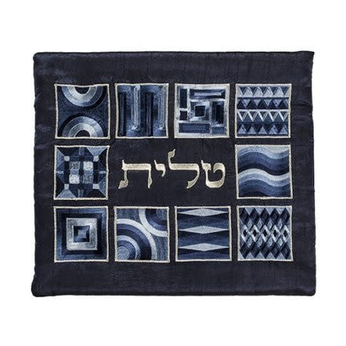 FULL EMBROIDERED TALLIT BAG GEOMETRIC-- BLUE