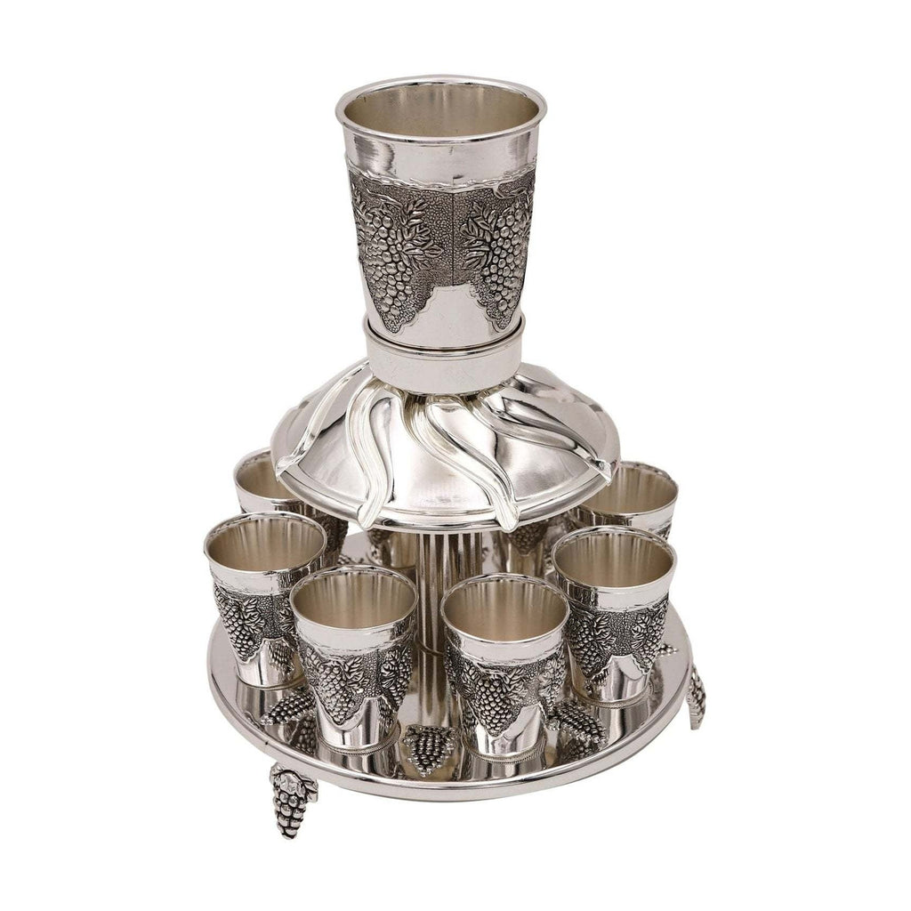 8 Cup Kiddush Fountain - Nickel - 11" H / Large Cup 3.5" / Small Cup 2"