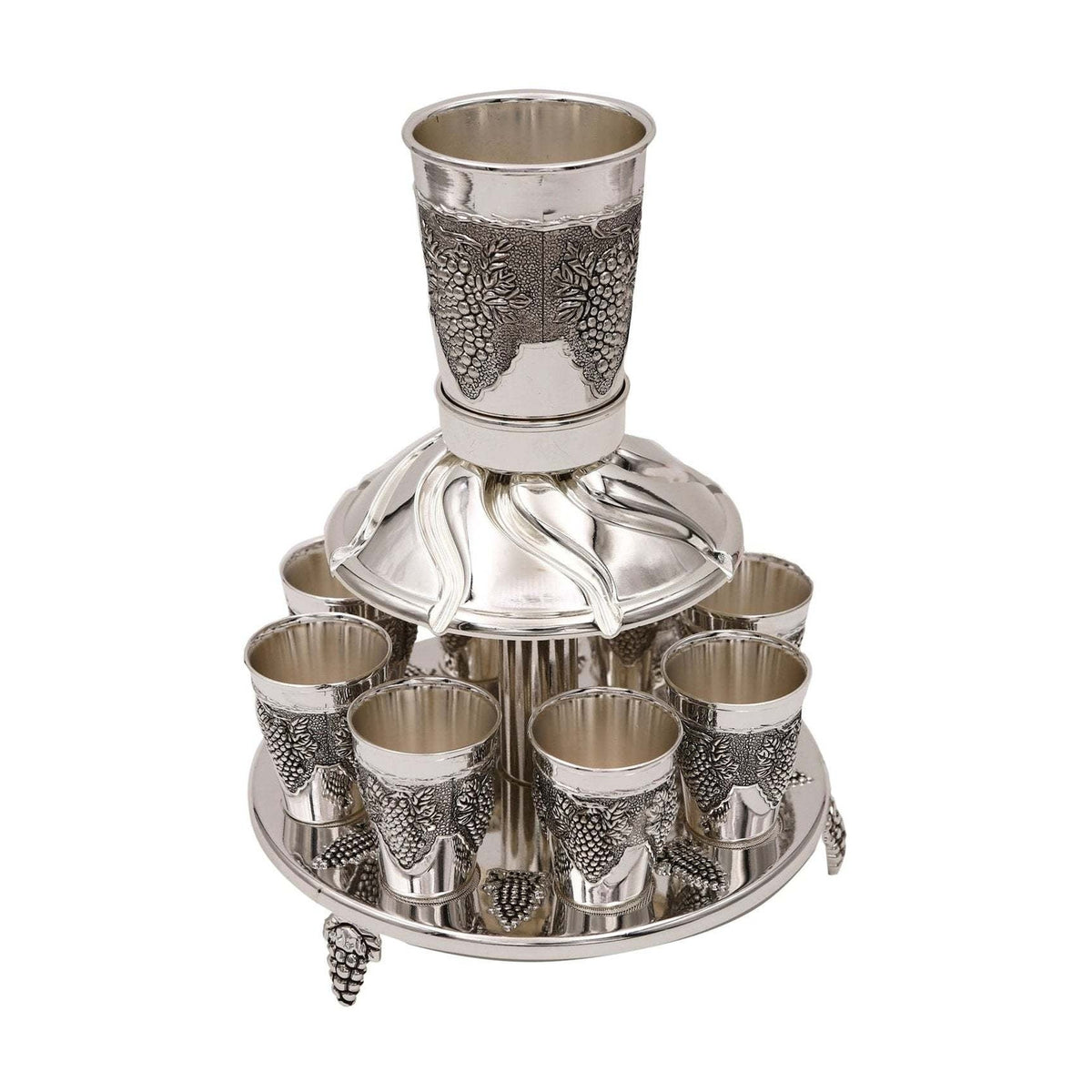 8 Cup Kiddush Fountain - Nickel - 11" H / Large Cup 3.5" / Small Cup 2"
