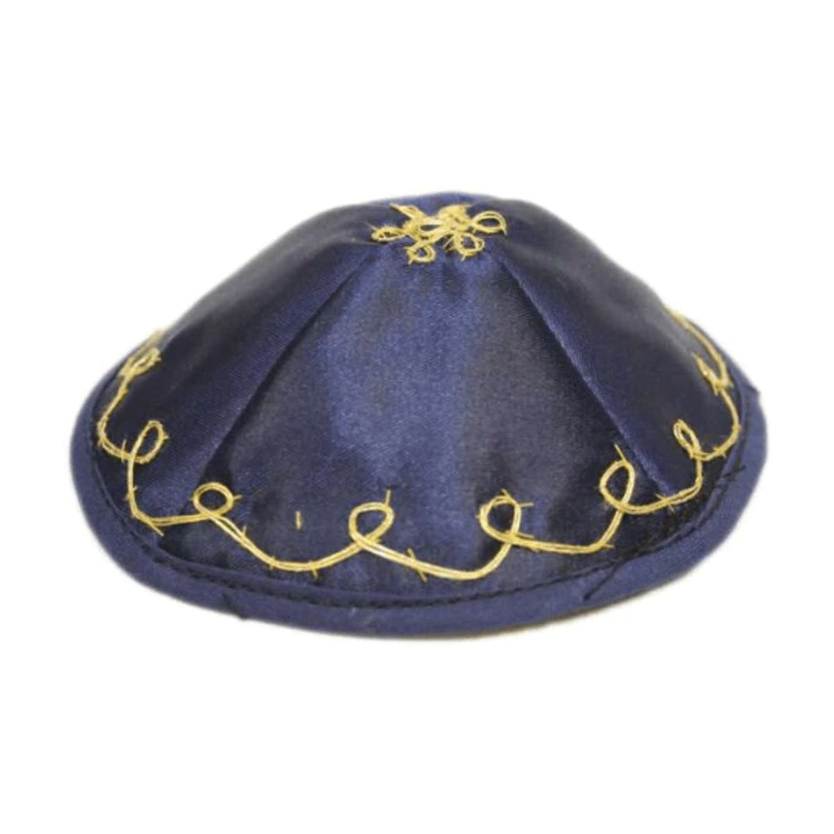 Baby Kippah, Navy Satin with Gold Trim