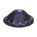 Baby Kippah, Navy Satin with Silver Trim