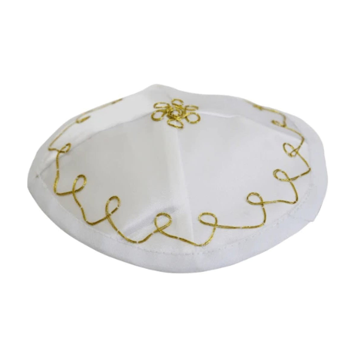 Baby Kippah, White Satin with Gold Trim