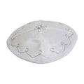 Baby Kippah, White Satin with Silver Trim