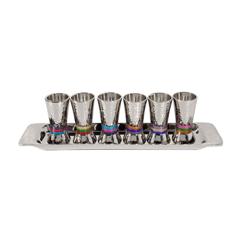 Hammered Aluminum Kiddush Set, Multicolour Trim