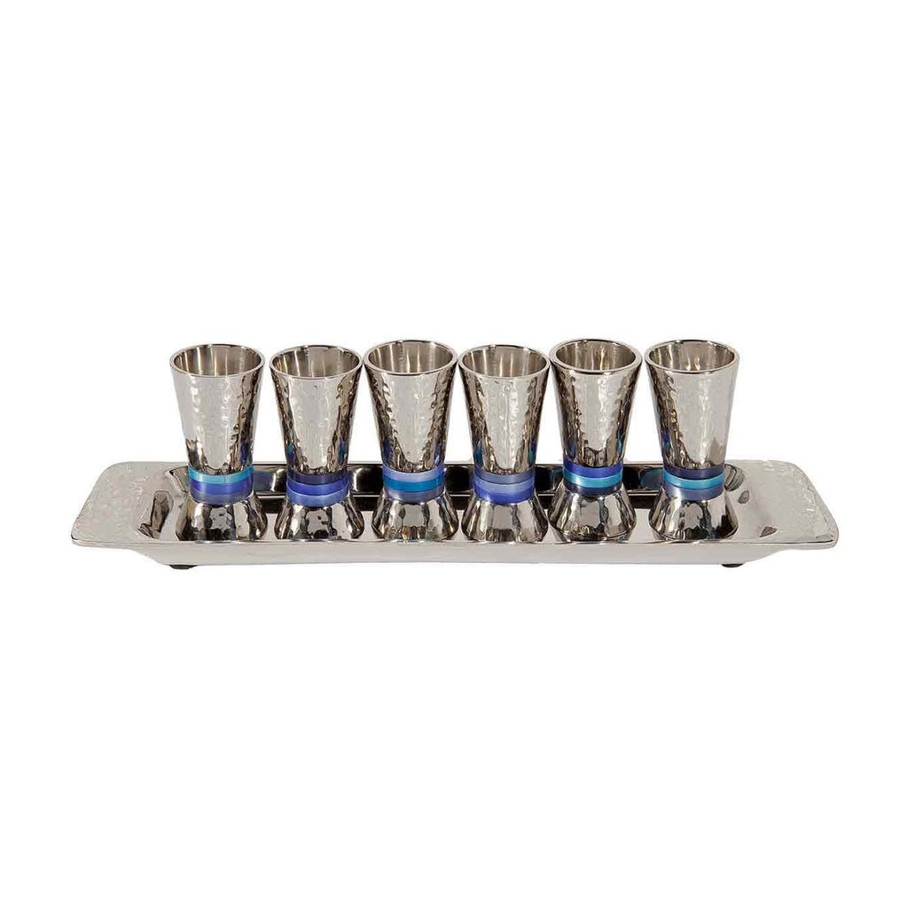 Hammered Aluminum Kiddush Set, Blue Shades Trim