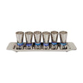 Hammered Aluminum Kiddush Set, Blue Shades Trim