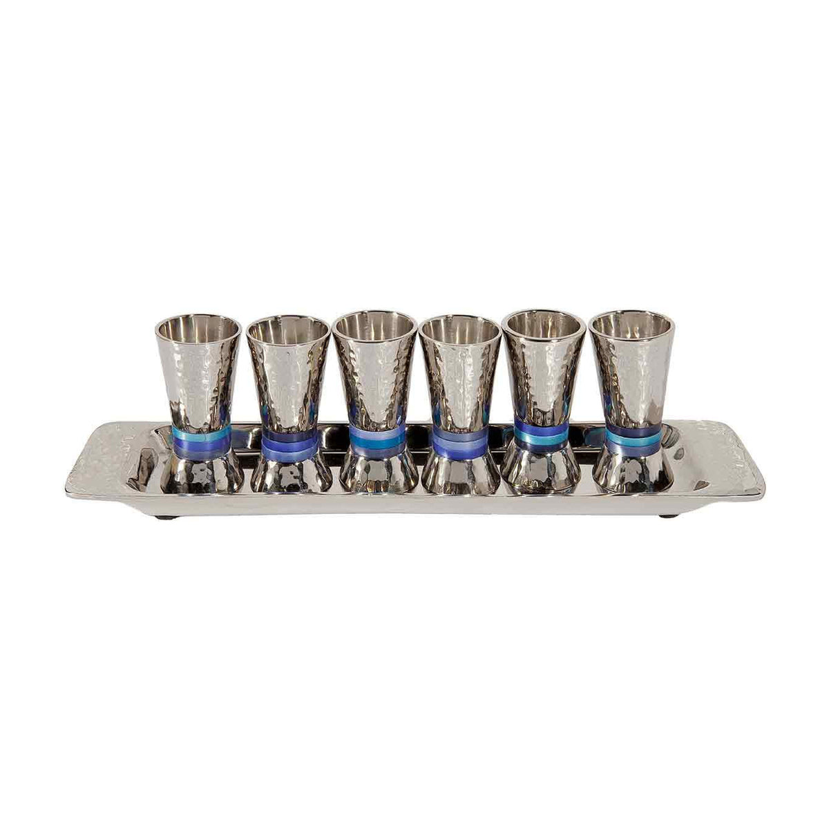 Hammered Aluminum Kiddush Set, Blue Shades Trim