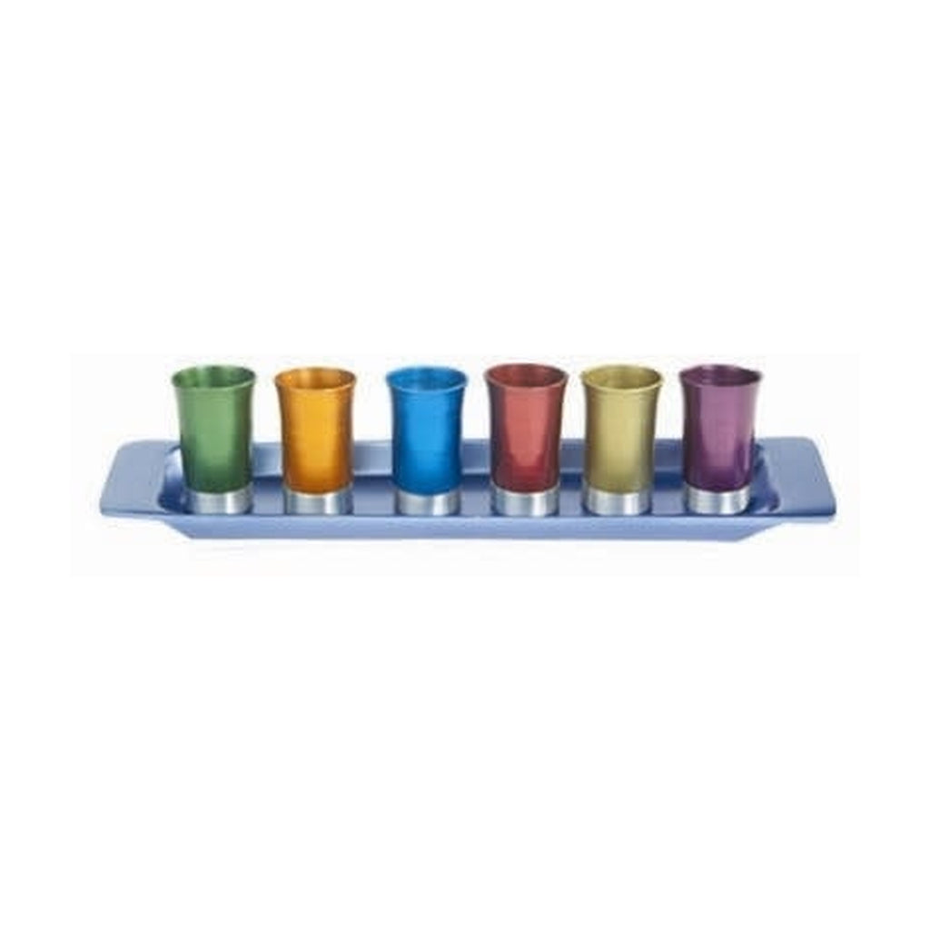 Set of 6 Anodized Aluminum Cups with Tray, Multicolour