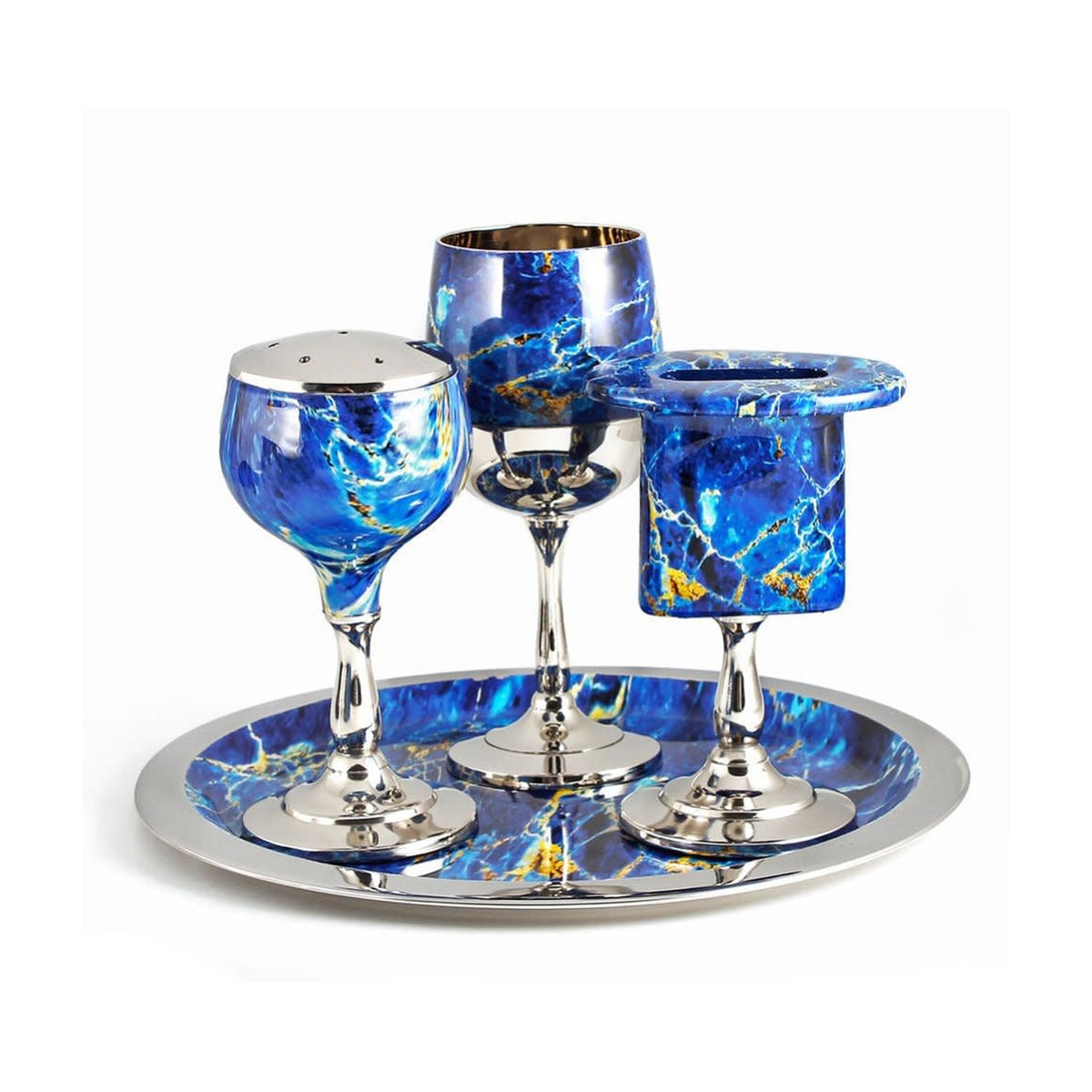 4 Piece Havdallah Set with Marble Blue Decor