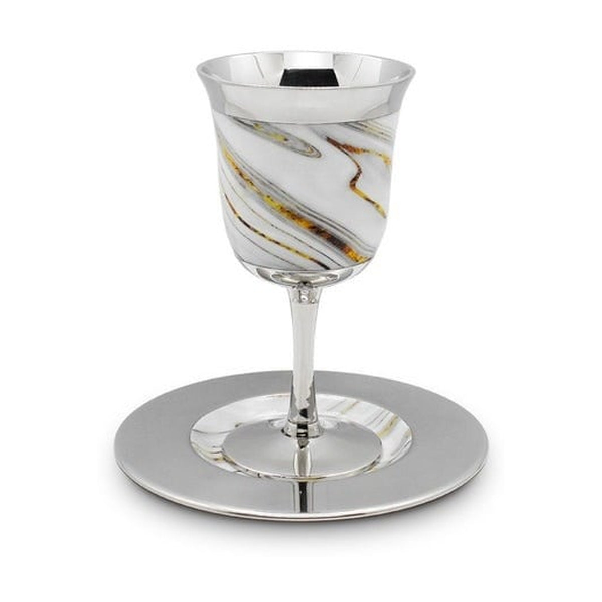 Kiddush Cup with Tray, Nickel with Marble Design