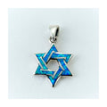 Magen David Pendant, Sterling Silver with Turquoise Enamel