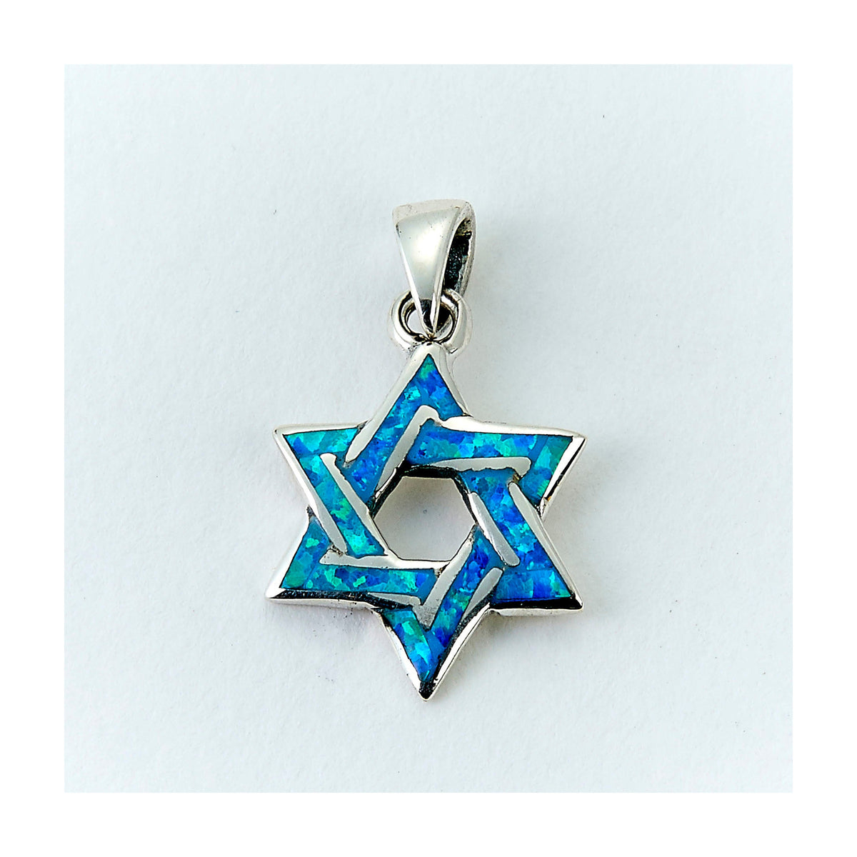 Magen David Pendant, Sterling Silver with Turquoise Enamel