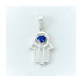 Hamsa Pendant, Sterling Silver with Blue Heart Crystal