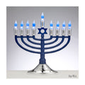 Large LED Premium Electric Menorah, Dark Blue with Silver