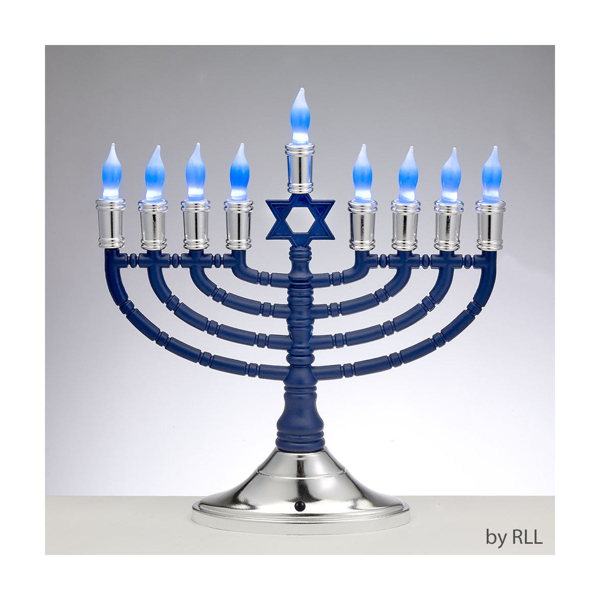 Large LED Premium Electric Menorah, Dark Blue with Silver