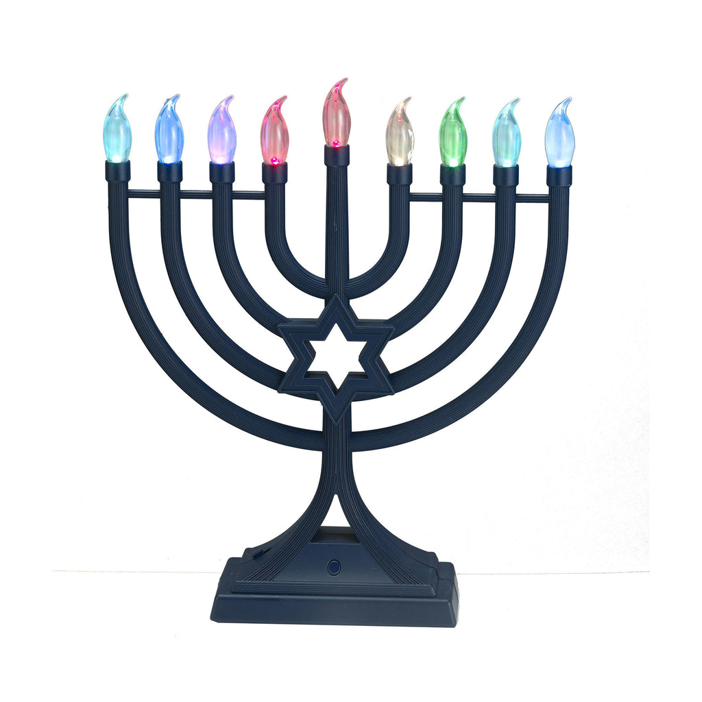 LED Menorah with Colour-Changing Lights, Navy, 13-inch
